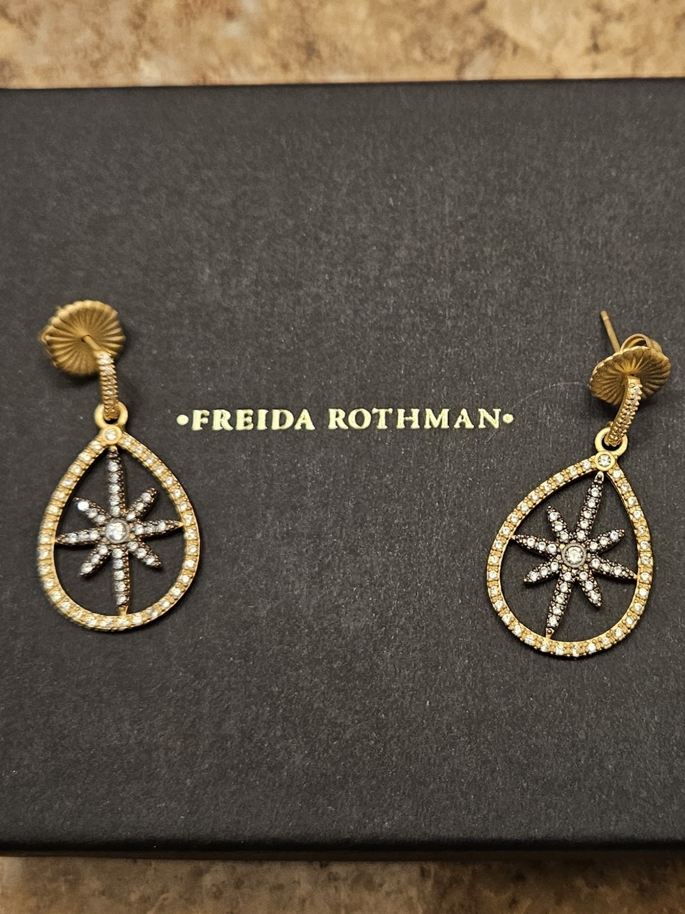 Freida ROTMAN Signature Gold and Clear Crystal Starburst Teardrop Earrings